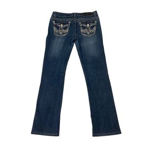 Miss Chic USA Teen Junior Boot Cut Jeans Size 9 Blue Embroidered